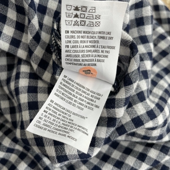 American Eagle Black Gingham Checkered Short Sleeves Button Down Shirt Small - Picture 15 of 15